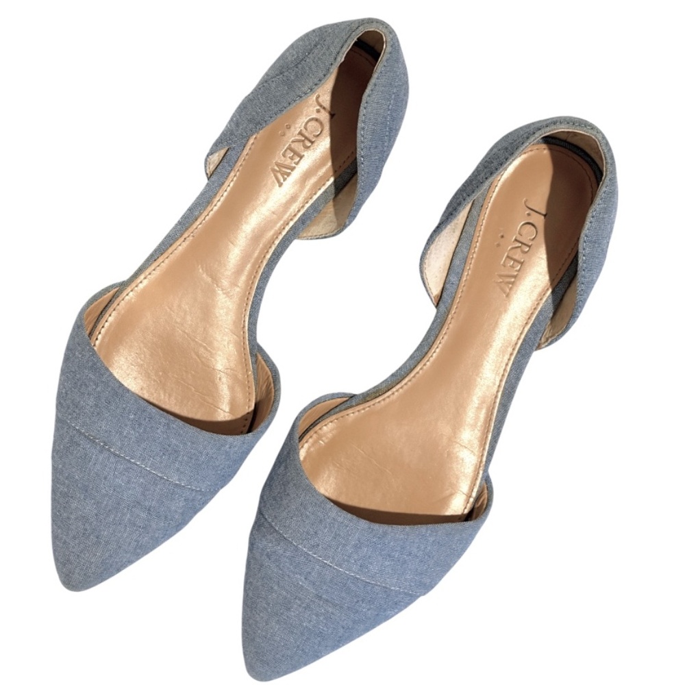 J. Crew Blue Demim Flats With Pointed Toe And D'o… - image 1